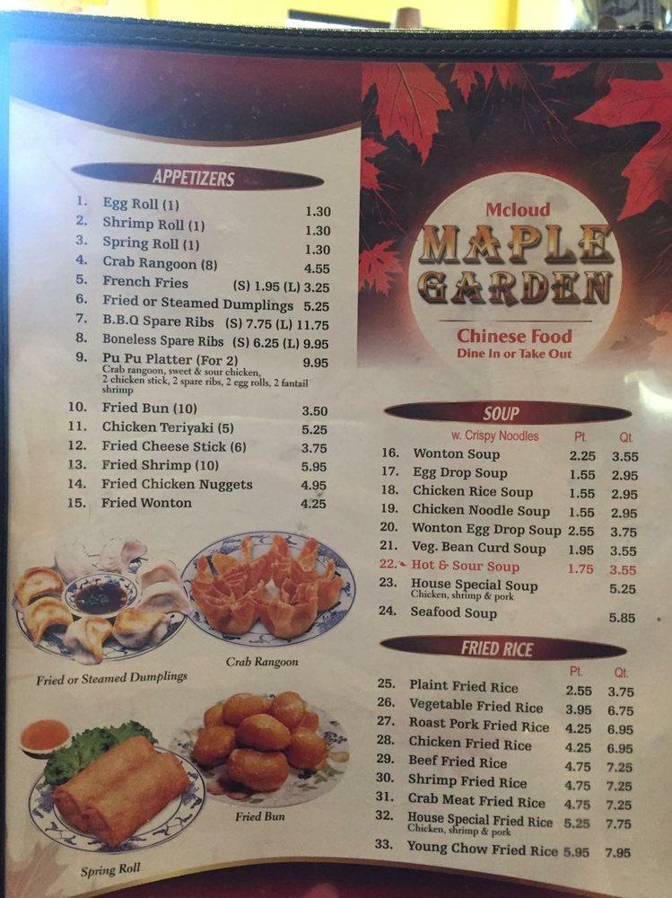 Menu at Maple Garden restaurant, McLoud, 316 S 3rd St