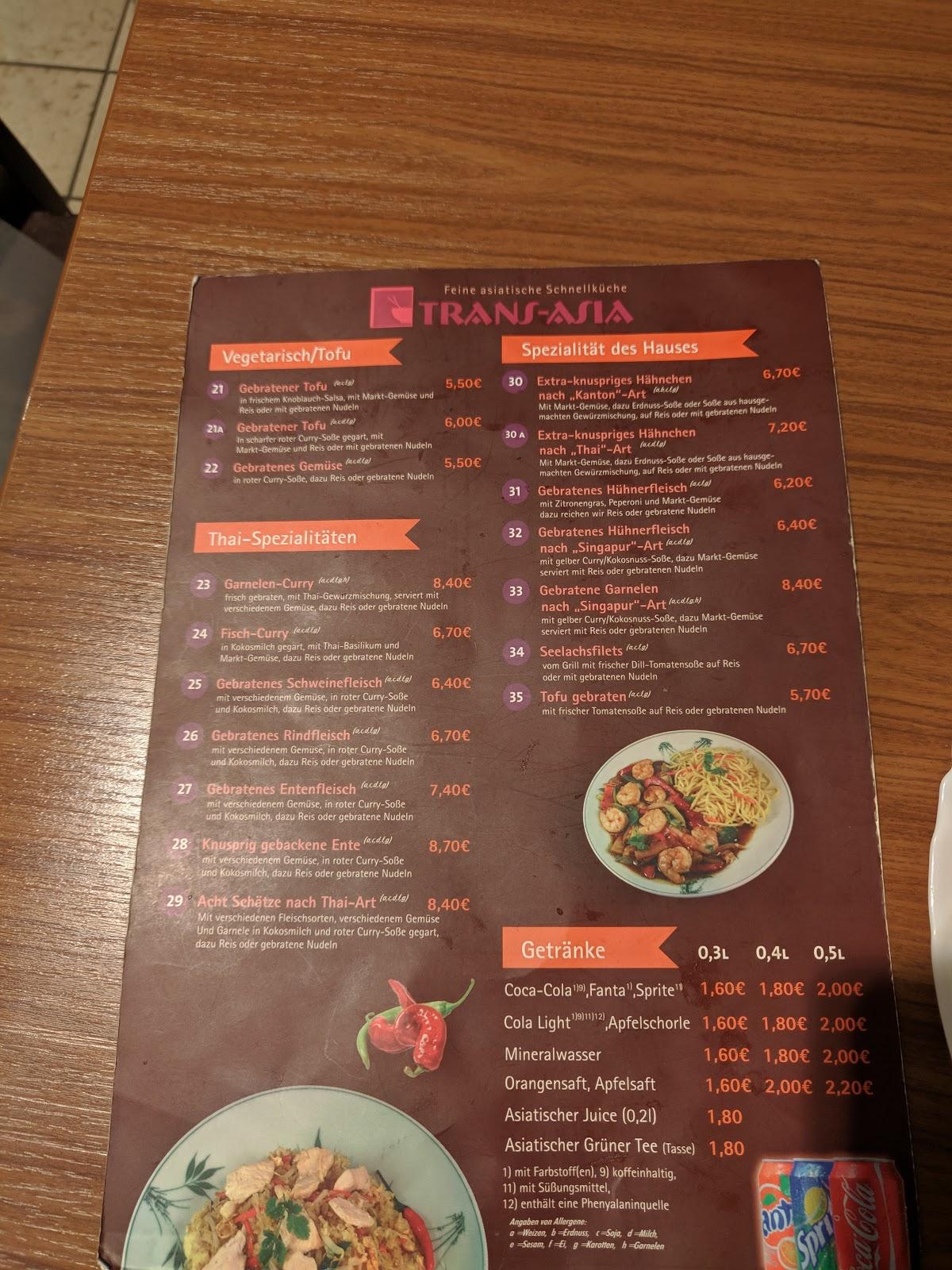 Speisekarte Von Trans Asia Restaurant Darmstadt