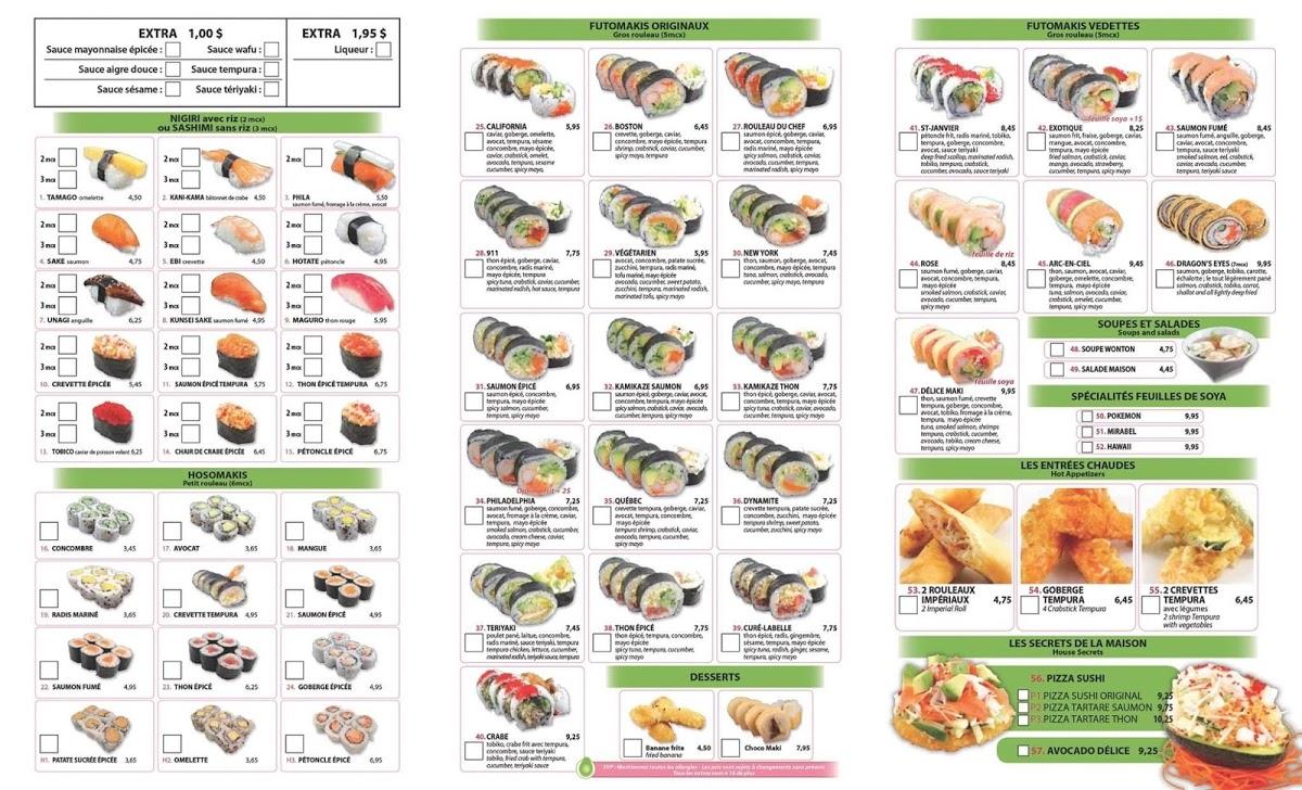 Menu at Avocado Sushi Express restaurant, Mirabel, Bd du Curé-Labelle