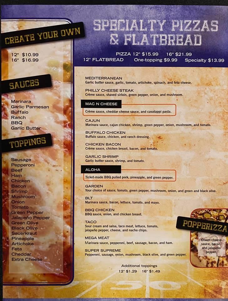 Menu at Ticket Bar & Grill, Platteville