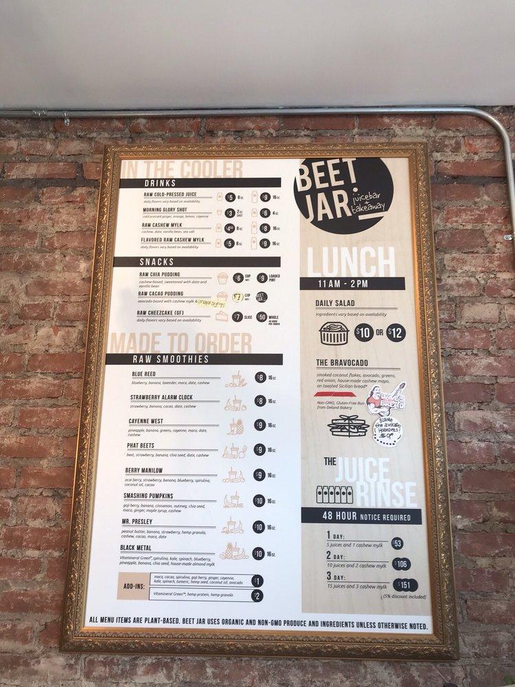 Menu at BEET JAR juicebar & takeaway, Cleveland