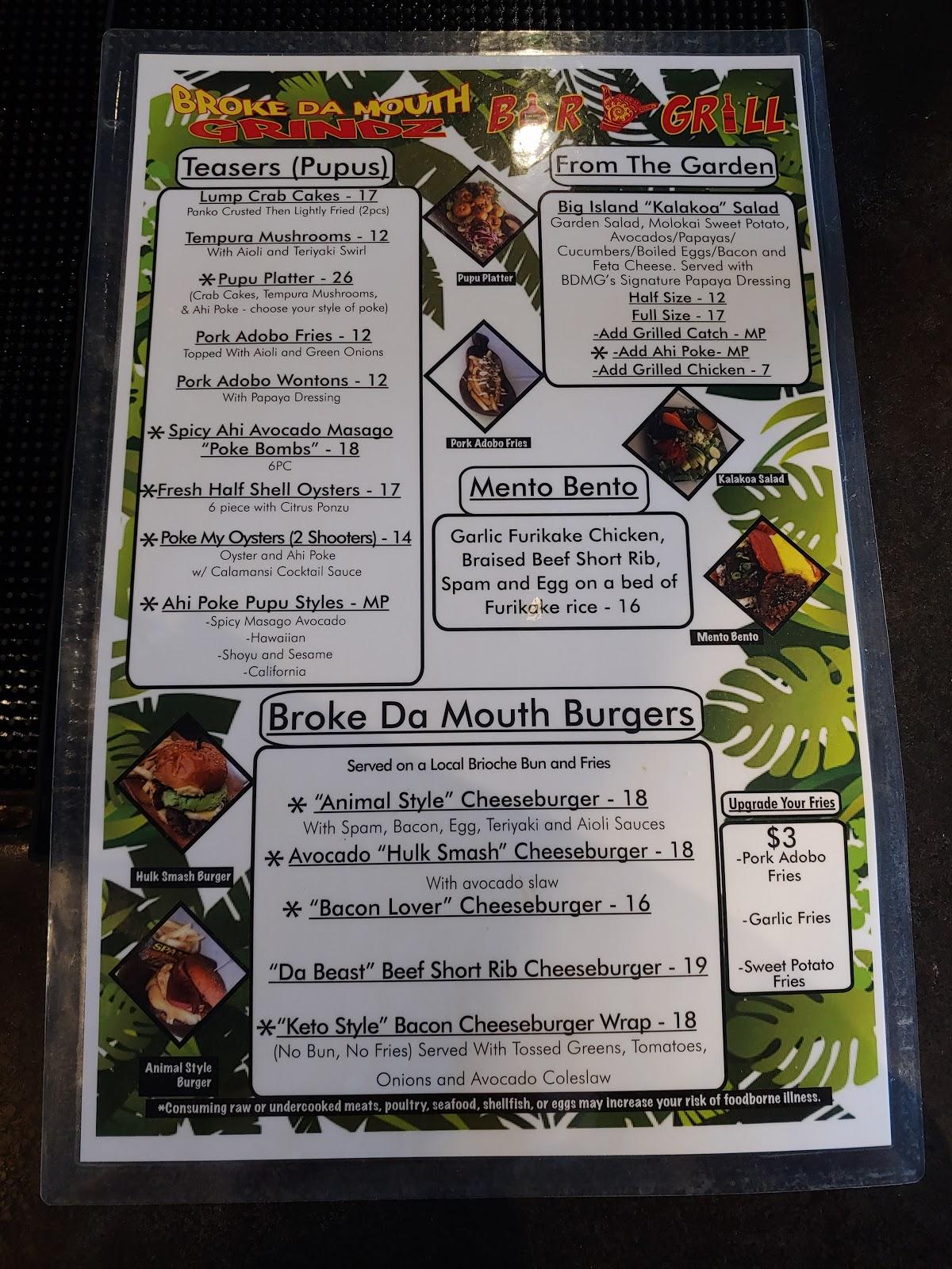 Menu at Broke Da Mouth Grindz- KONA restaurant, Kailua-Kona