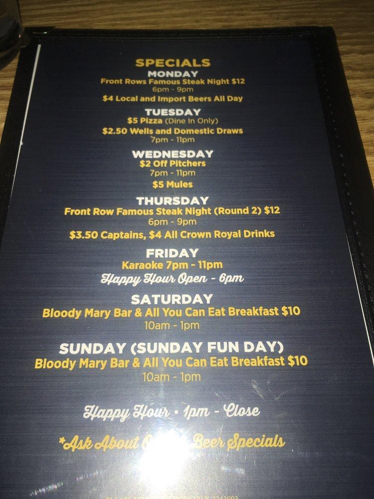 Menu at Front Row pub & bar, Clive, Swanson Blvd