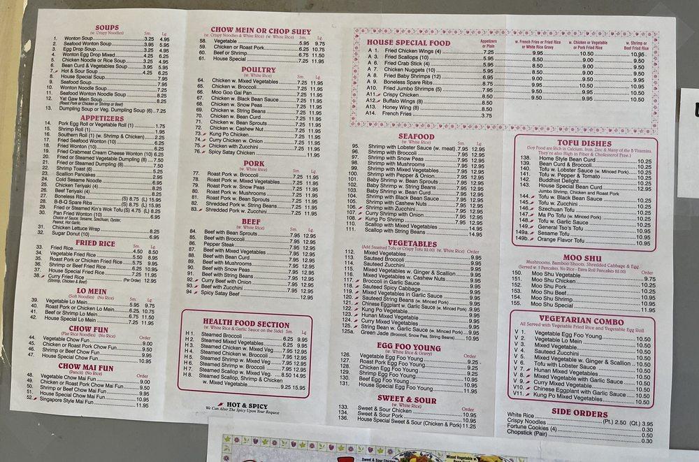 Menu at Kin's Wok In Ghent restaurant, Norfolk, 222 W 21st St H