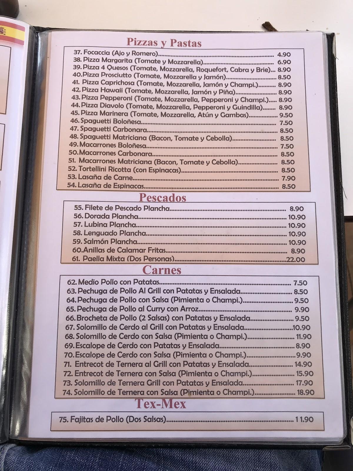 Menu at Puente Aguila Restaurant Snack Bar, Nerja