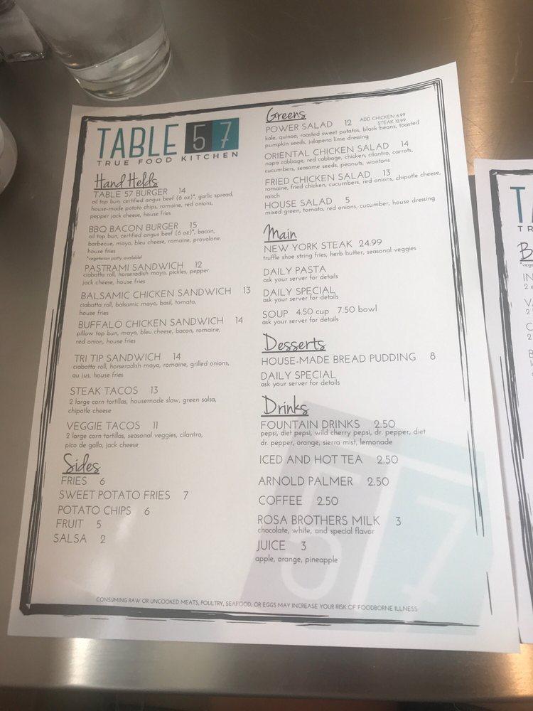 Menu at Table 57 restaurant, Visalia