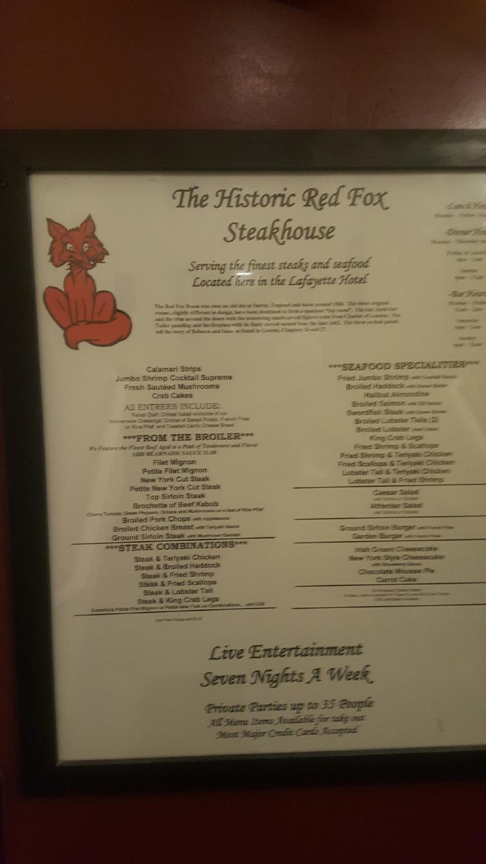 Menu at Red Fox Room and Steakhouse, San Diego