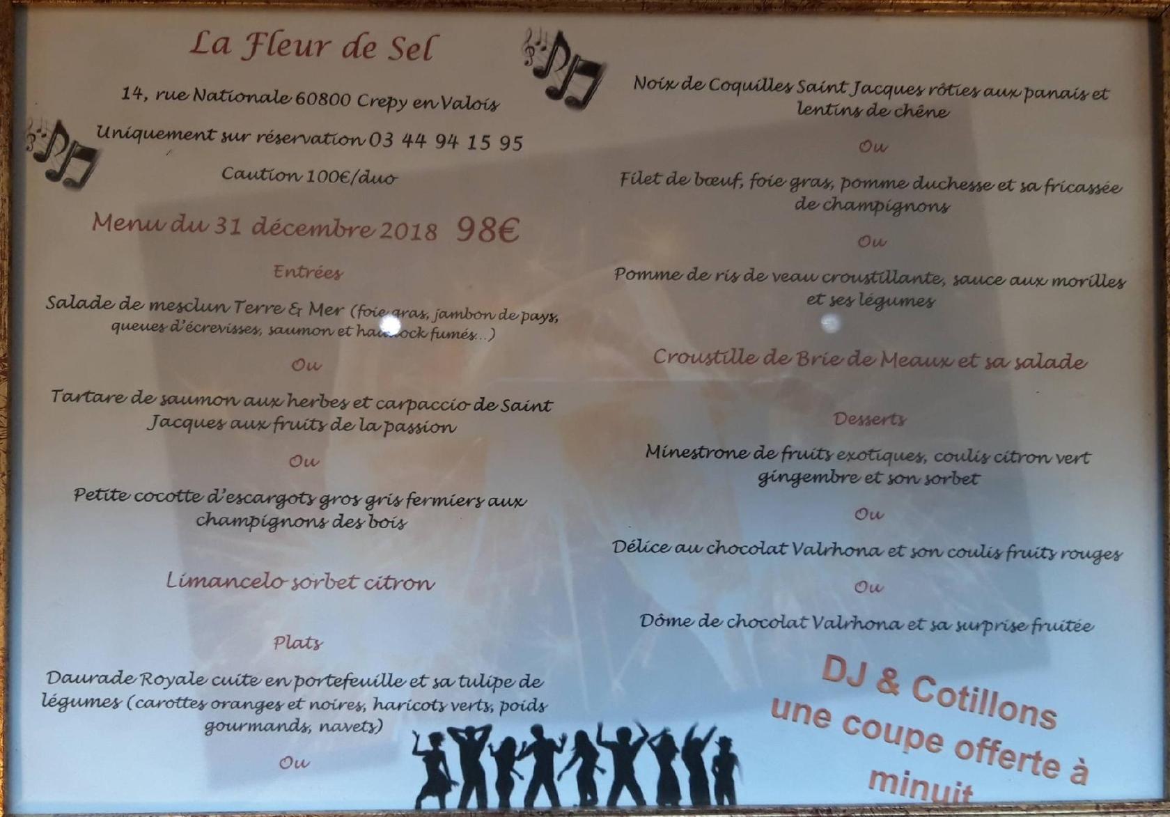 Menu au La Fleur de sel restaurant, CrépyenValois