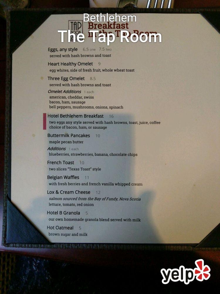 Menu at Tap Room Hotel Bethlehem pub & bar, Bethlehem