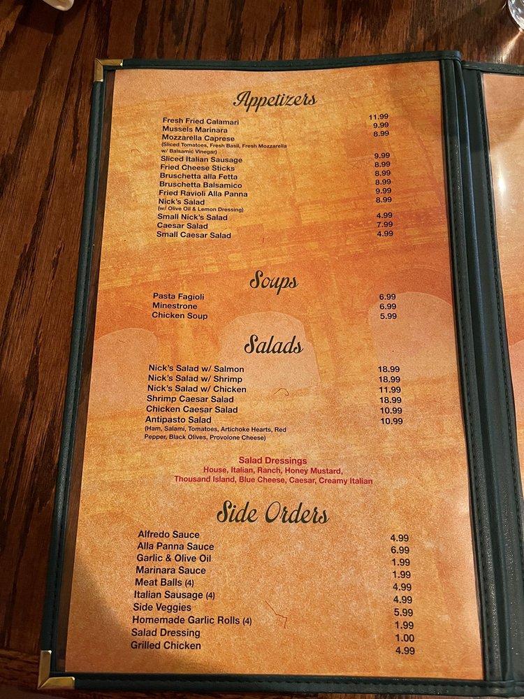 Menu at Bella Sera of Kerrville, Inc. restaurant, Kerrville