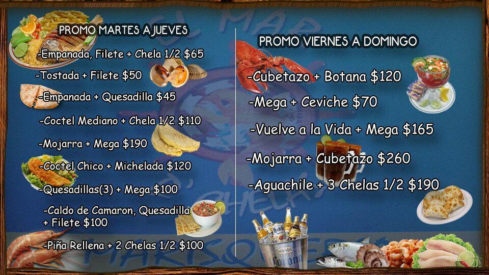 Menu at El Mar D' Chelas restaurant, Mexico City