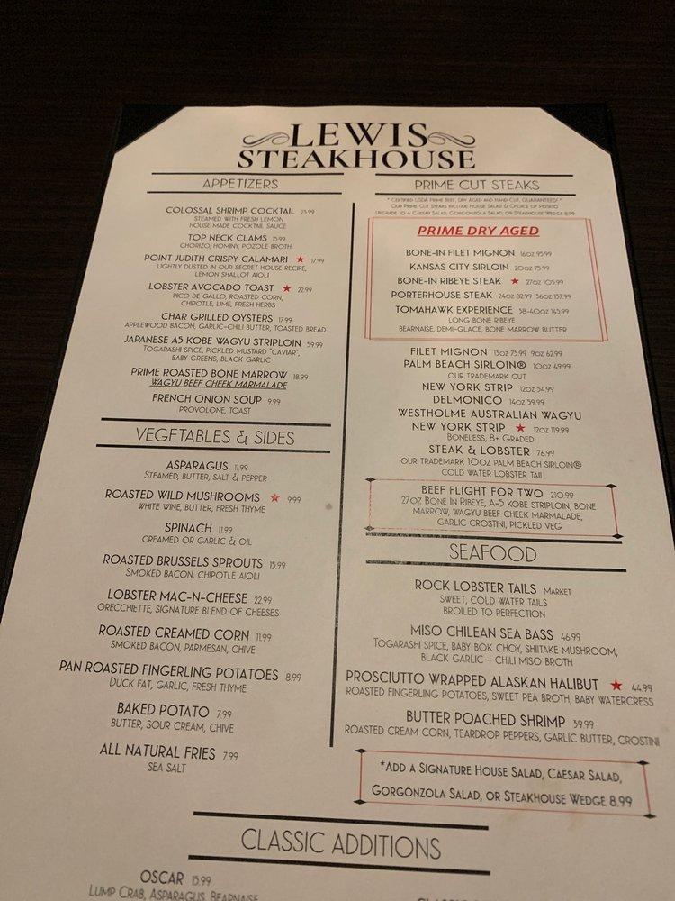 Menu at Lewis Steakhouse, Jupiter