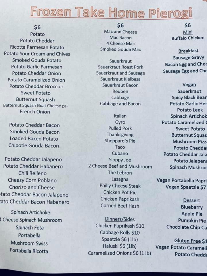 Menu at The Pierogi Lady restaurant, USA