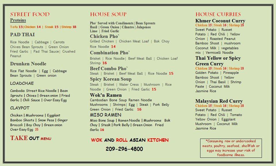 Menu at Wok and Roll Asian Kitchen restaurant, Pine Grove