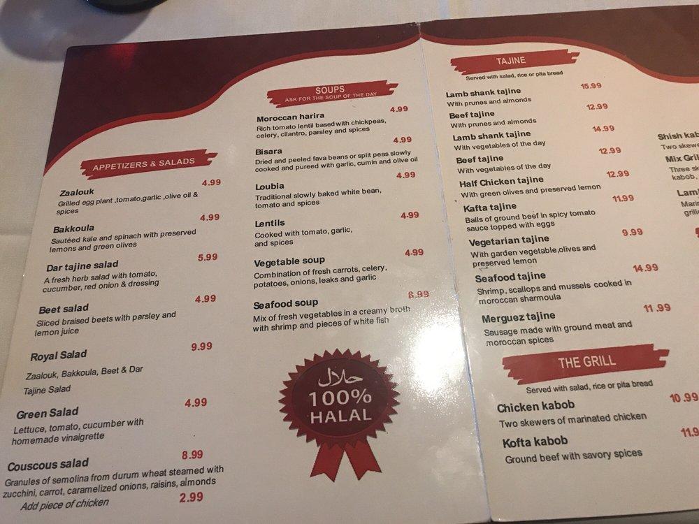 Menu at Dar Tajine Moroccan Restaurant, Plantation
