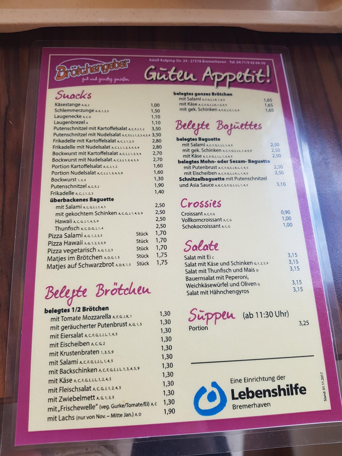 Speisekarte Von Brötchengeber - Lebenshilfe Bremerhaven E.V. Cafe ...