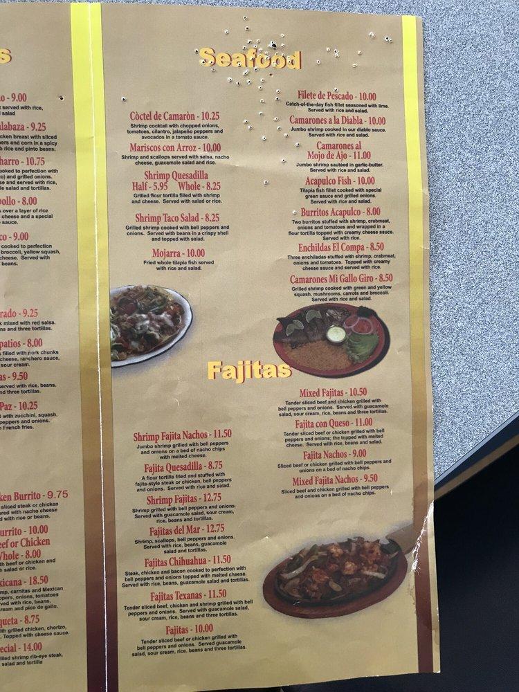 Menu at Mi Gallo Giro Mexican Restaurant, Fairmont