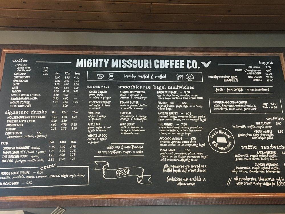 Menu at Mighty Missouri Coffee Company, Bismarck, N Washington St