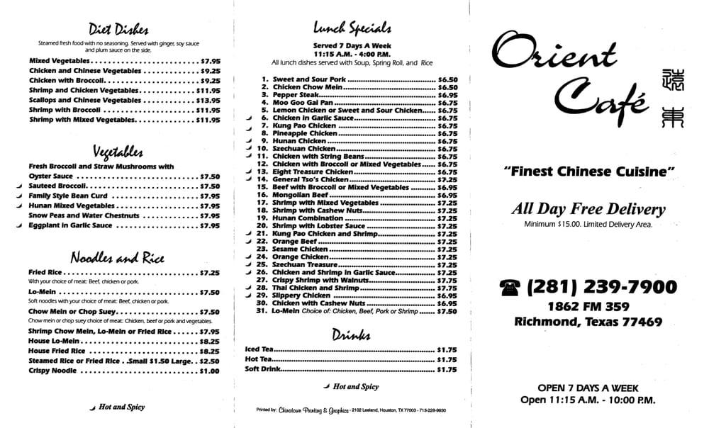 Menu at Orient Cafe, Richmond, FM359