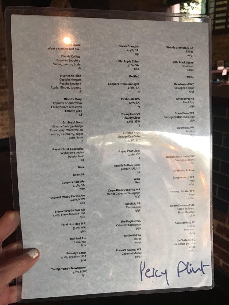 Menu at Percy Flint pub & bar, South Fremantle