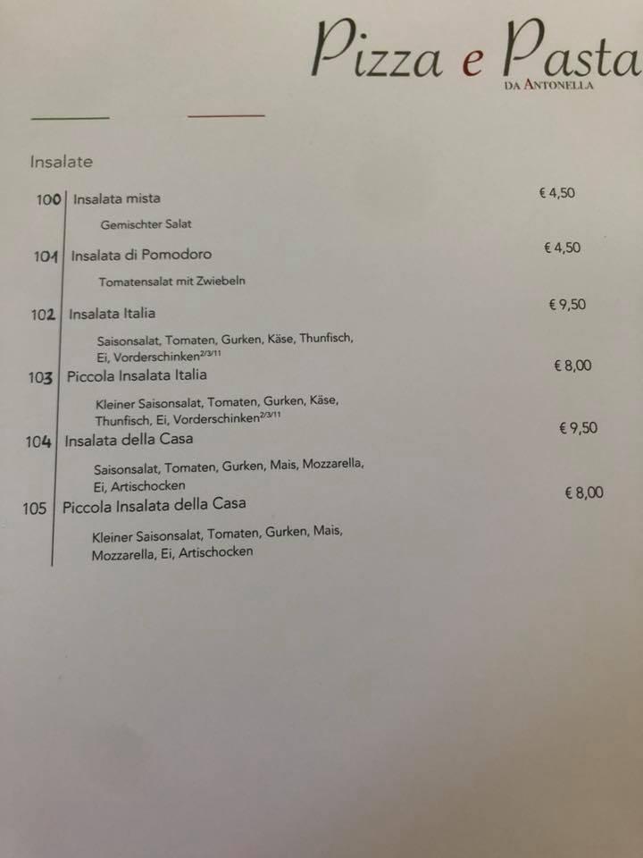 Speisekarte von Pizza e Pasta da Antonella, Reichenschwand