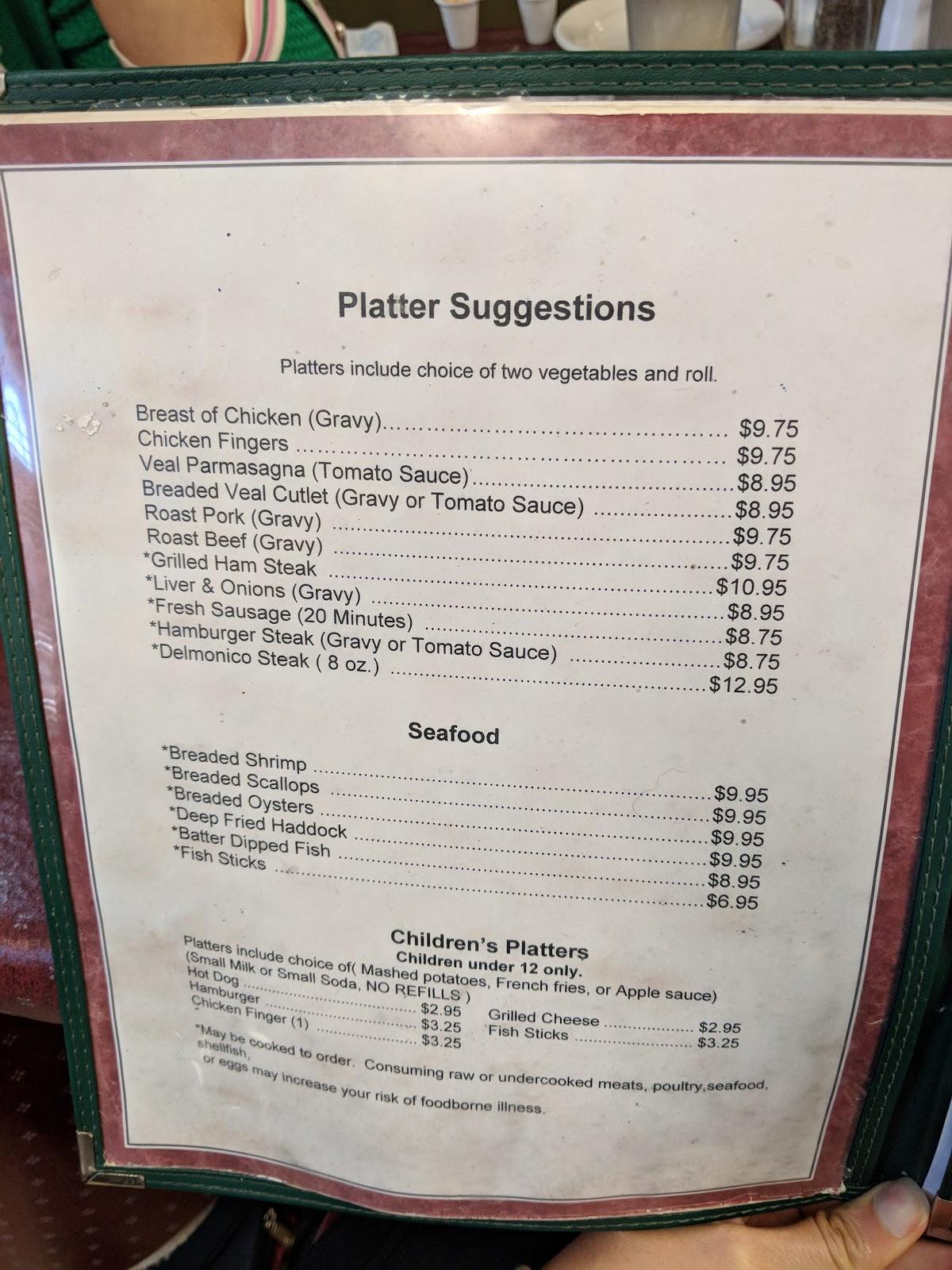 Menu at Schwalm's Cleona Restaurant, Cleona