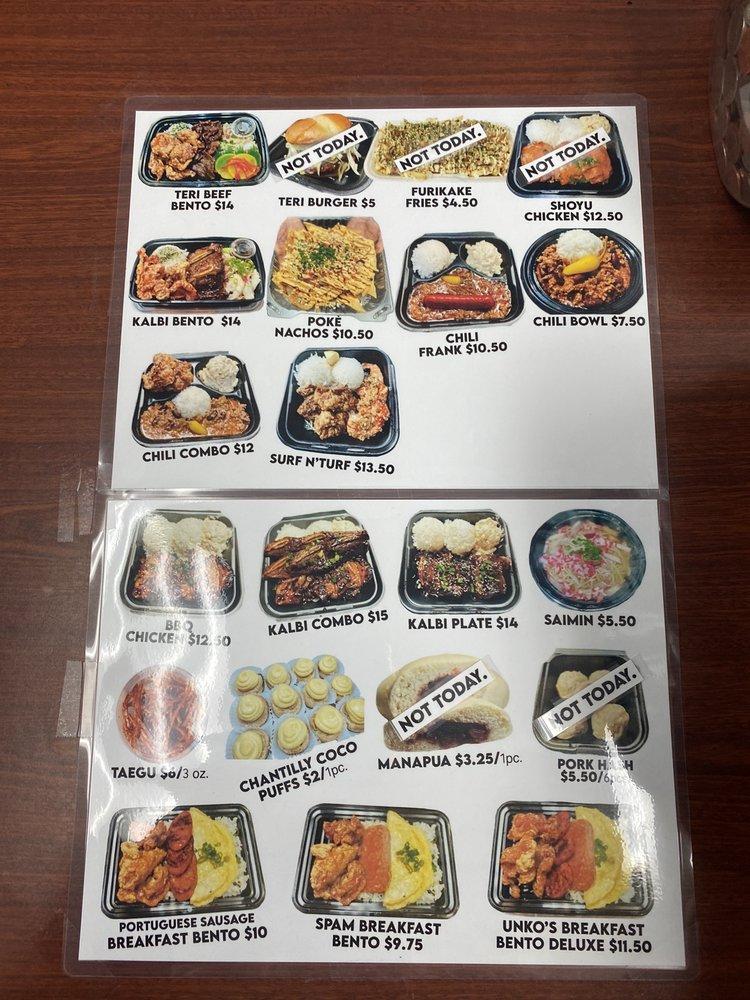 Menu at Unko Frank’s Hawaiian BBQ, Las Vegas