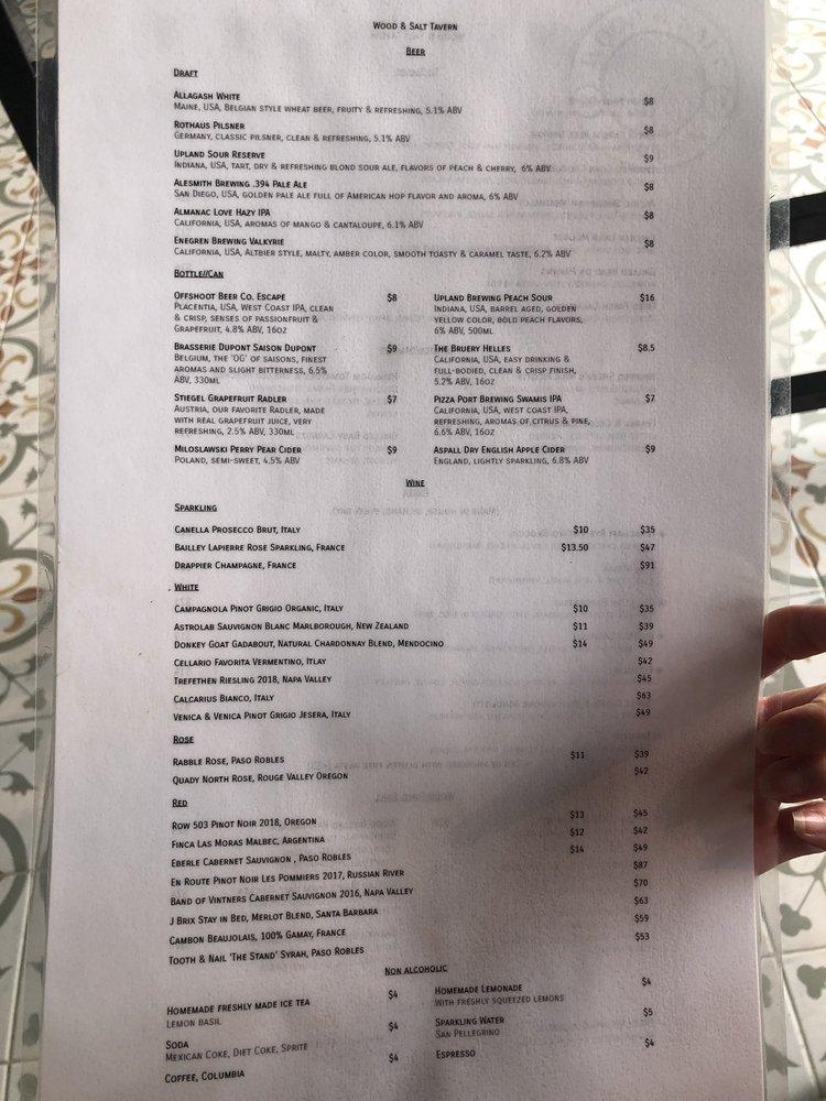 Menu at Wood & Salt Tavern pub & bar, Long Beach