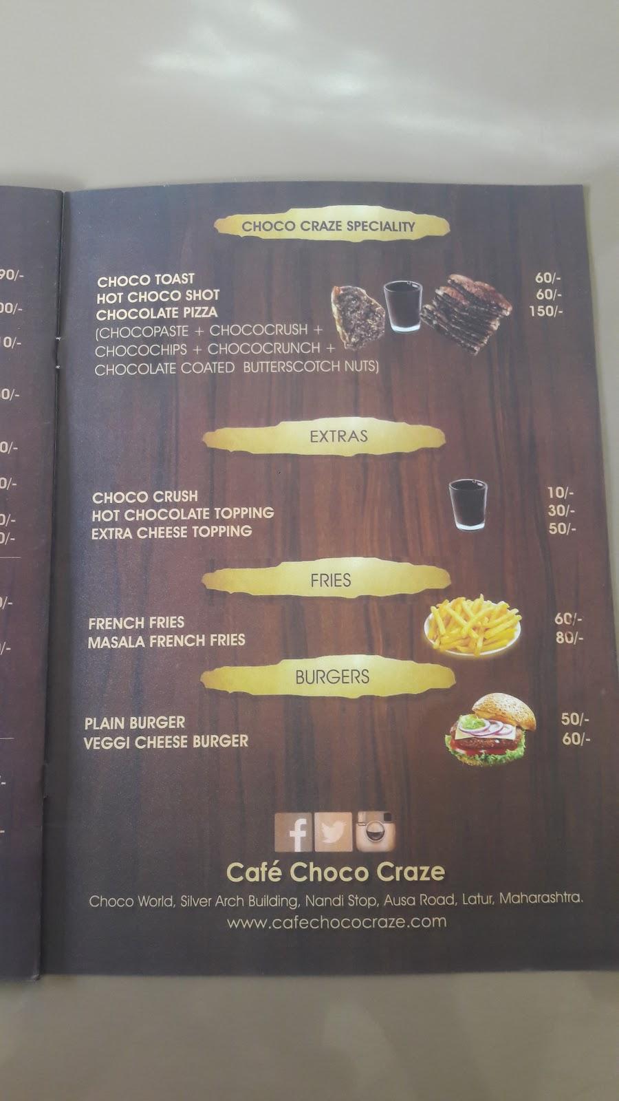 Cafe Choco Craze menu