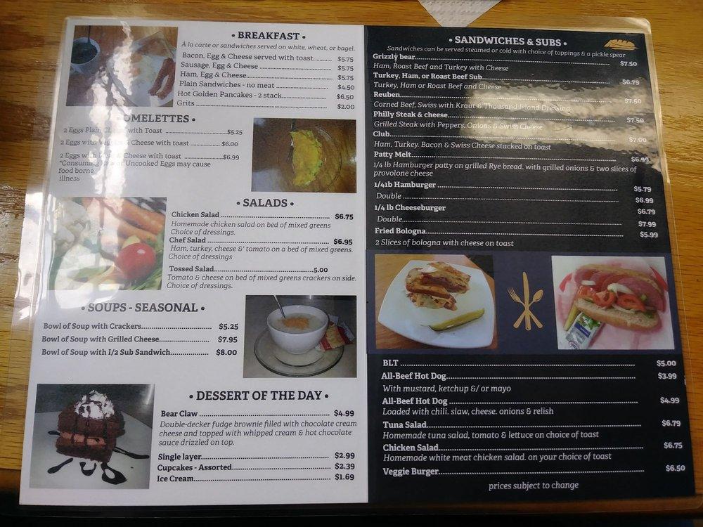 Menu at Lil Black Bear Cafe, Pigeon Forge