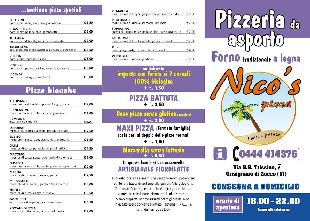 Menu at Nico's Pizza pizzeria, Grisignano di Zocco