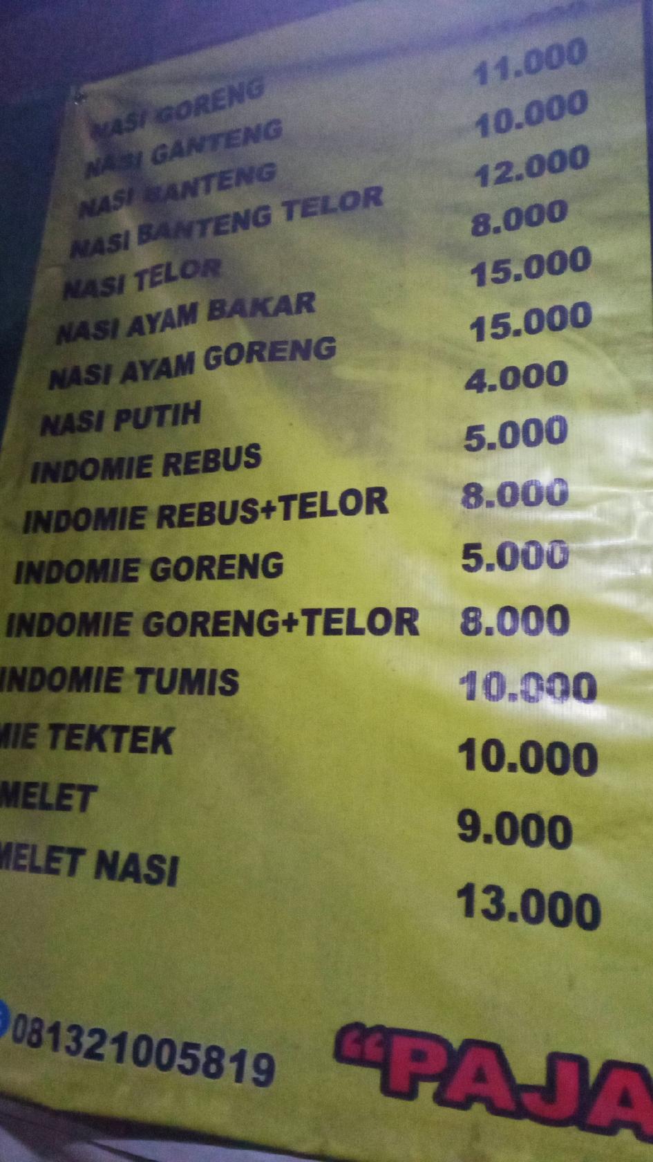 Menu at BKI Pajawan restaurant, Cikeruh, Jl. Raya Cirebon Bandung