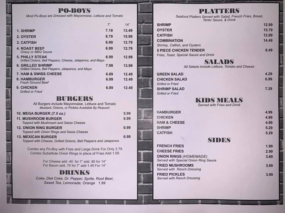 Menu at Burger Express restaurant, Baton Rouge