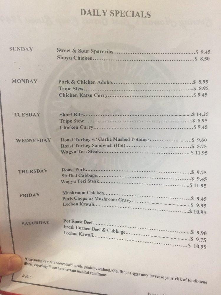 Menu at Kapiolani Coffee ShopWaimalu restaurant, Aiea, 98020