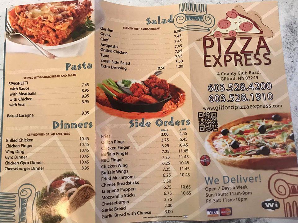 Menu at Pizza Express pizzeria, Gilford, 4 Country Club Rd