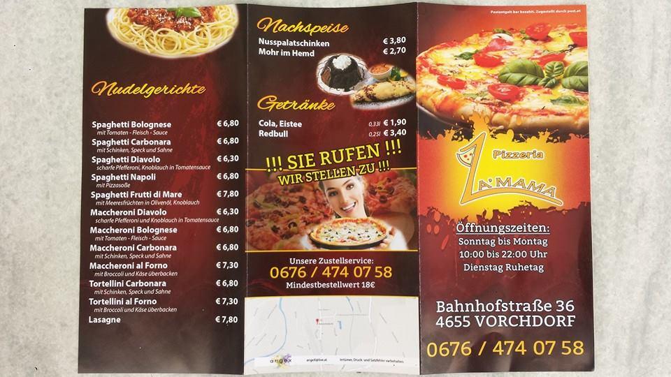 Speisekarte Von Pizzeria Milano Vorchdorf