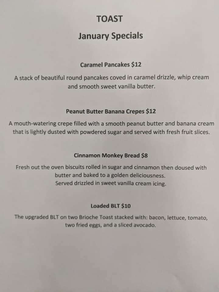 Menu at Toast restaurant, Broken Arrow