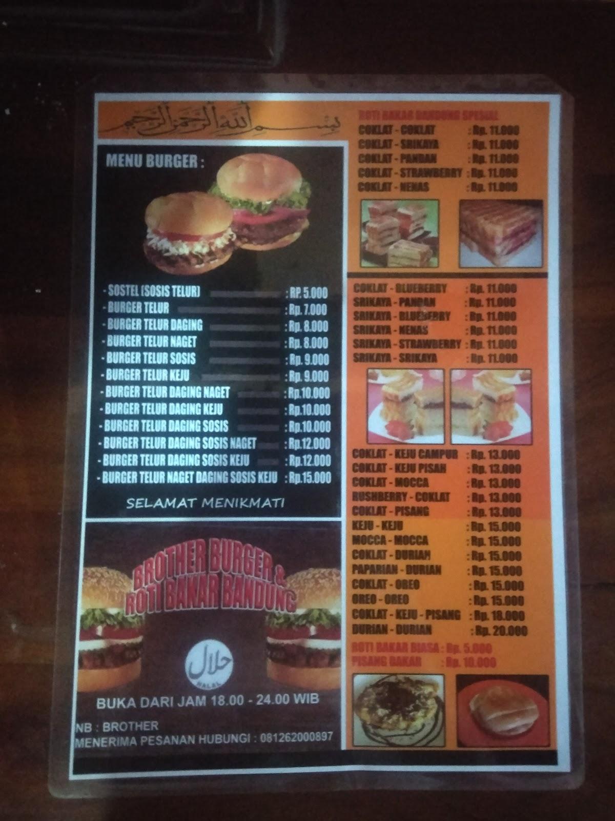 Carta Del Caf Brother Burger And Roti Bakar Bandung Medan