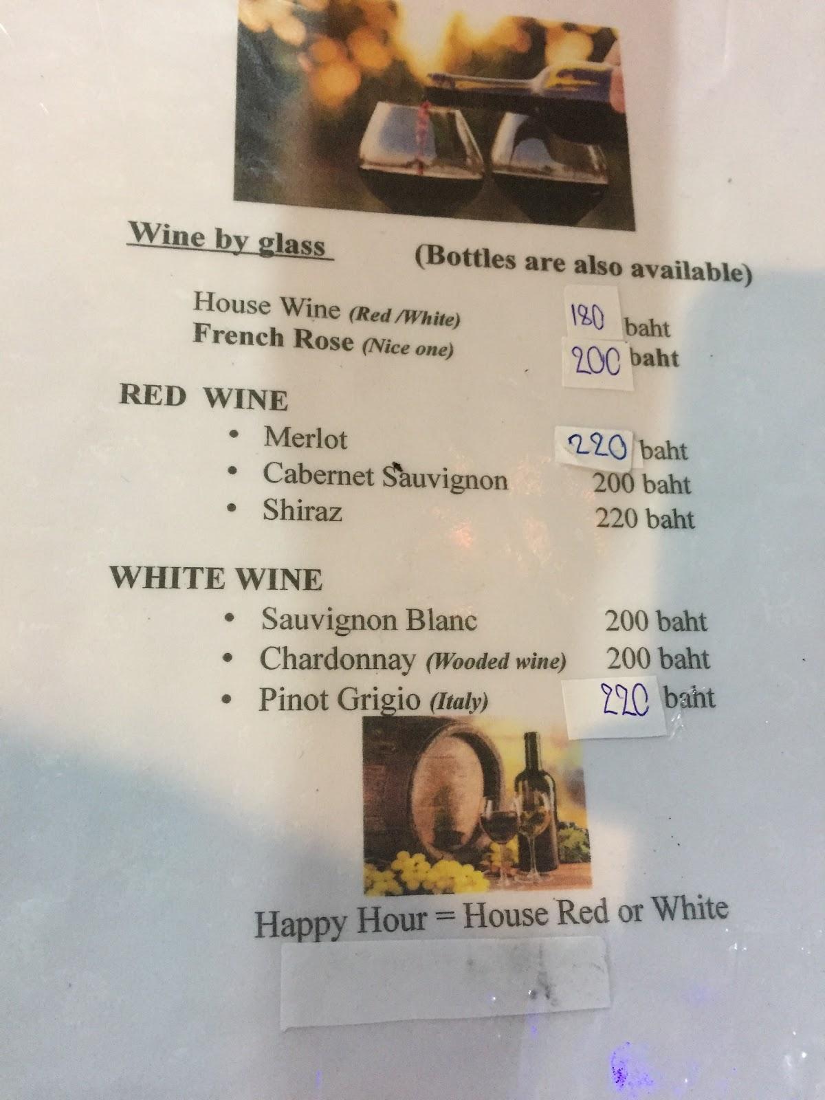 Menu at Jack's Bar, Bangkok, 62/1 Wat Suan Phlu Alley