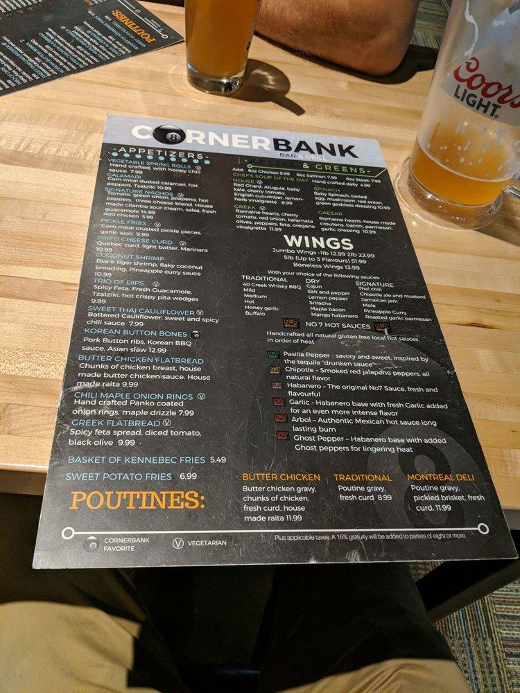 Menu at The Corner Bank Sports Bar & Grill, Toronto