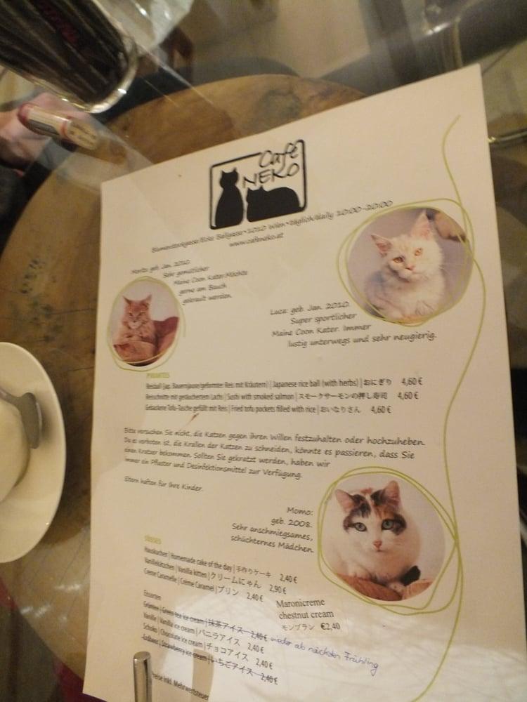 Speisekarte Von Cafe Neko Wien Cats Wien Blumenstockgasse Ecke