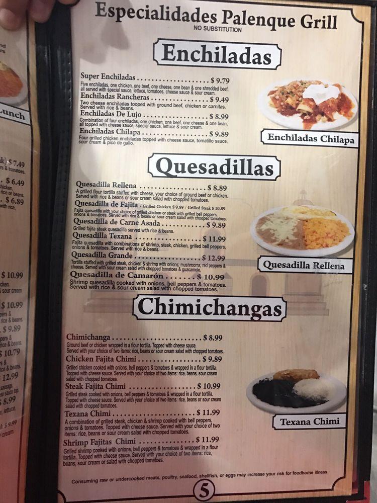 Menu at Palenque Mexican Grill Restaurant, Kernersville