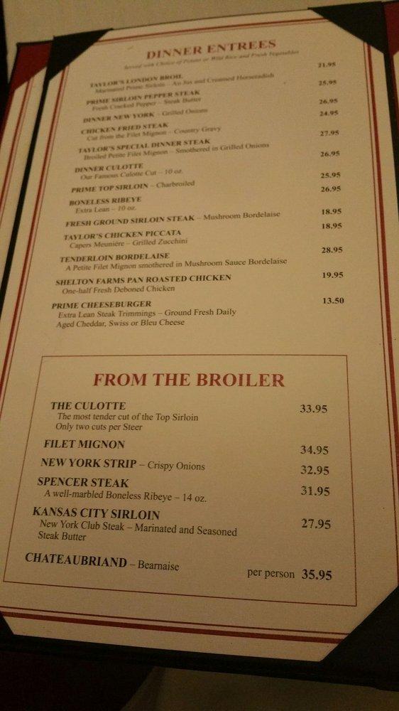 Menu at Taylor's Steak House steakhouse, La Cañada Flintridge