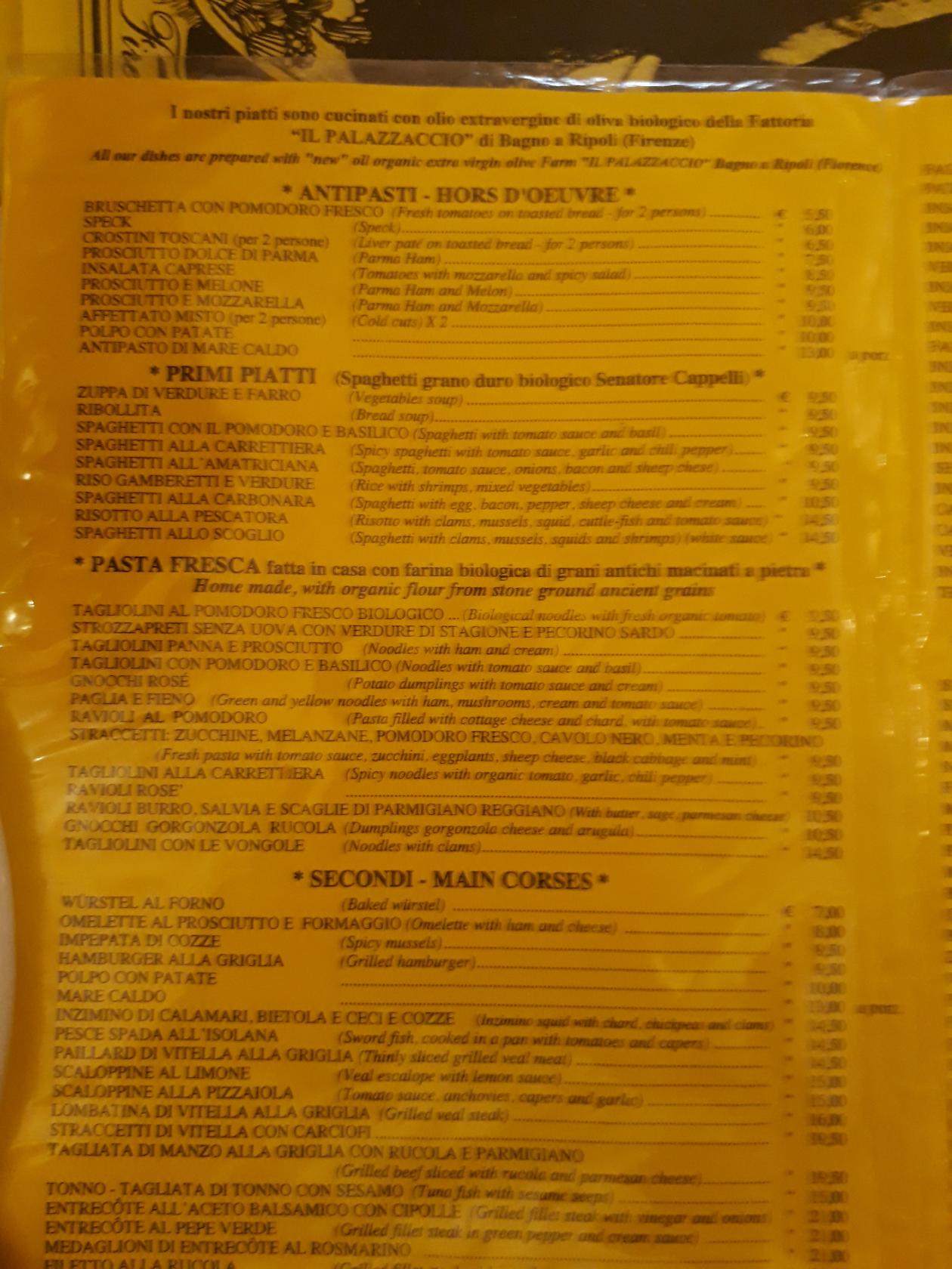 Carta de Yellow Bar, Florencia