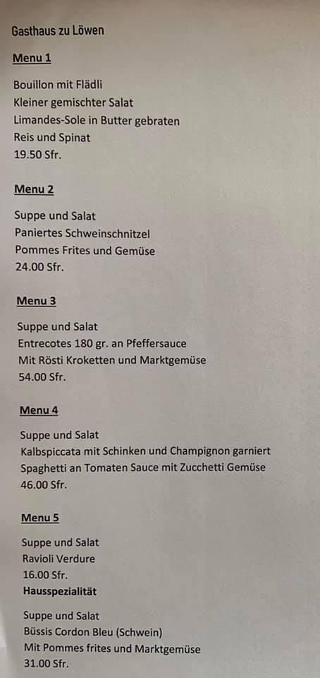 Speisekarte von Gasthaus zum Löwen restaurant Gamprin