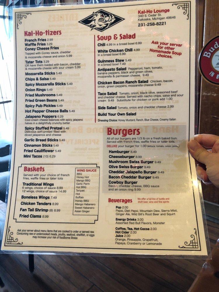 Menu at KalHo Lounge pizzeria, Kalkaska