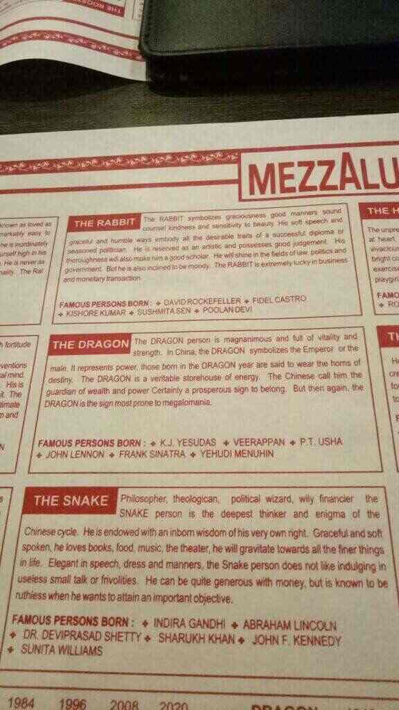 Mezzaluna Chinese menu