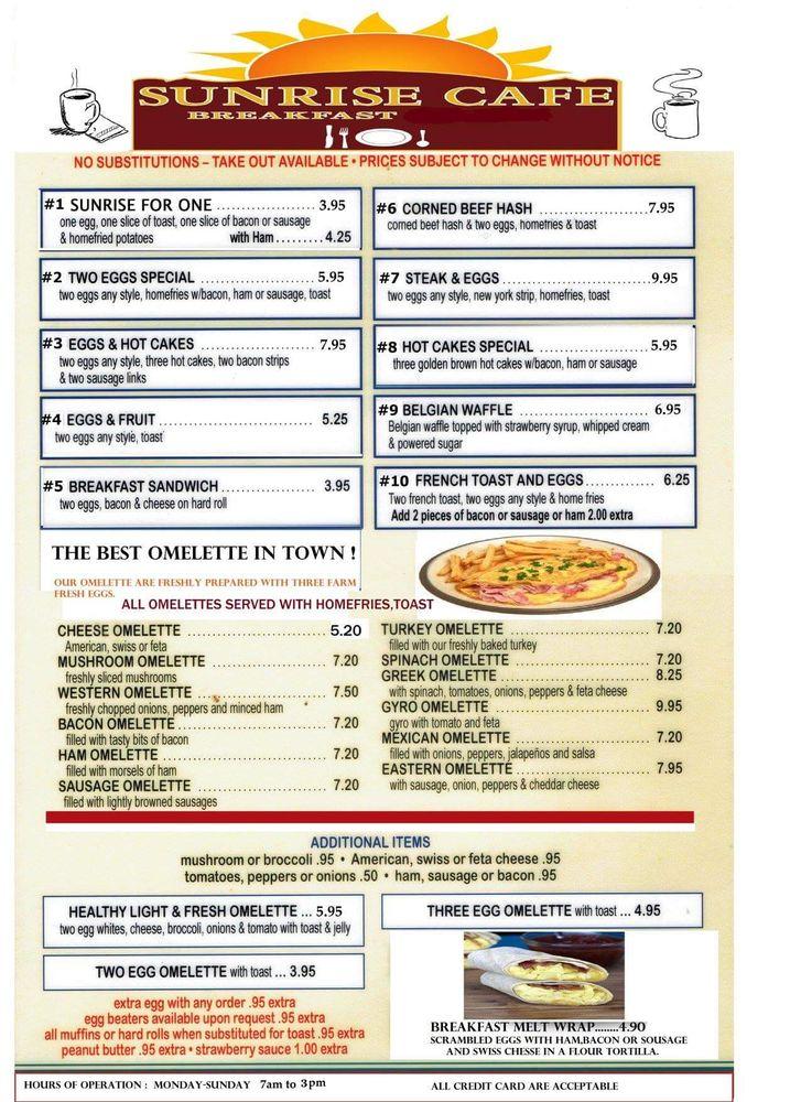 Menu at Sunrise Cafe NL, New London