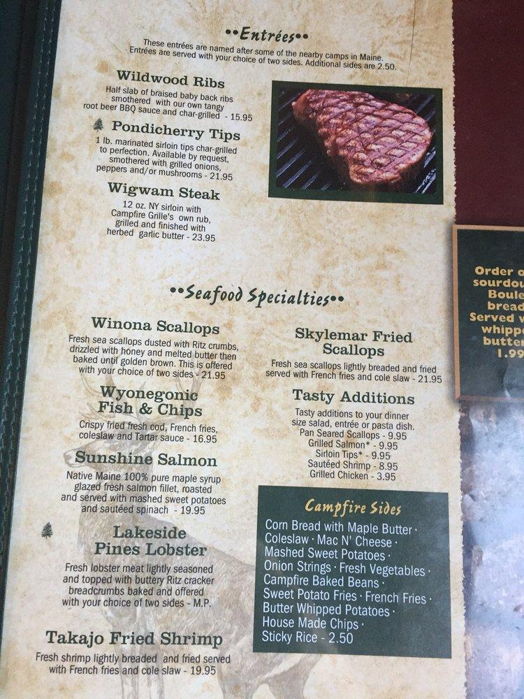 Menu at Campfire Grille restaurant, Bridgton, 518 Portland Rd
