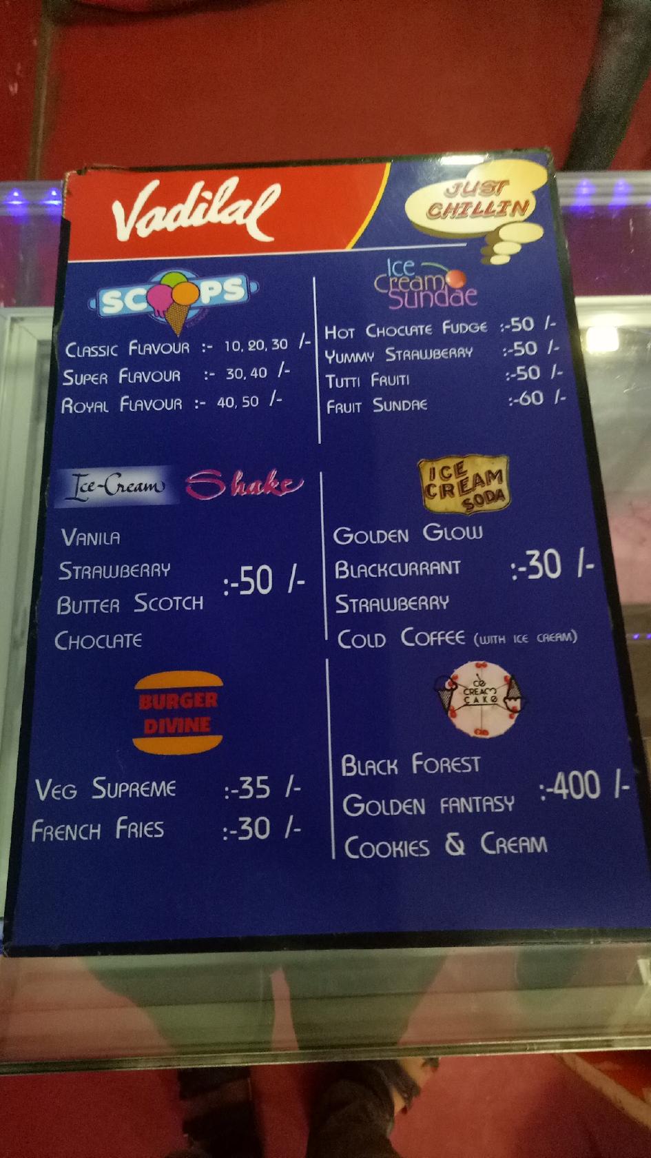 Menu at Chillz Ice Cream parlour, Tohana